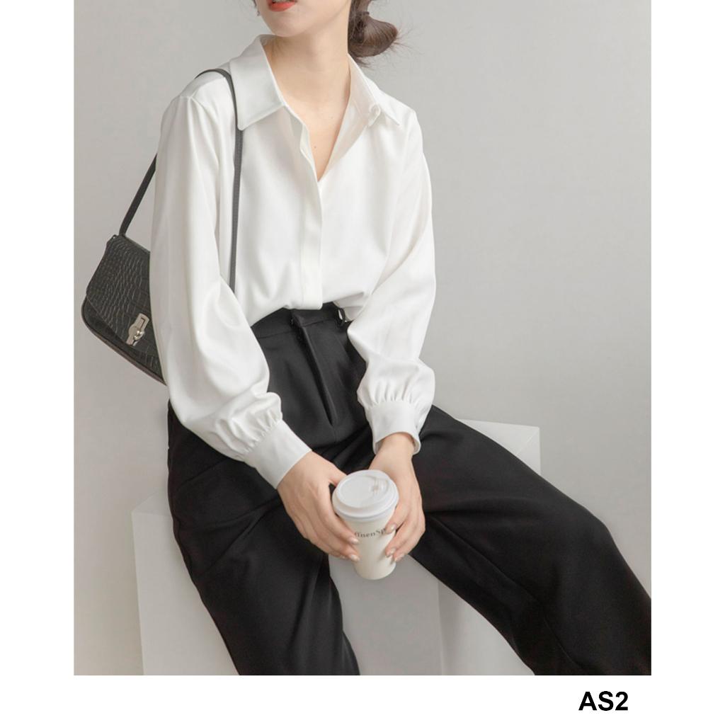 Áo Sơ Mi Trắng Nữ Công Sở Chất Vải Cotton Không Nhăn, Form Suông