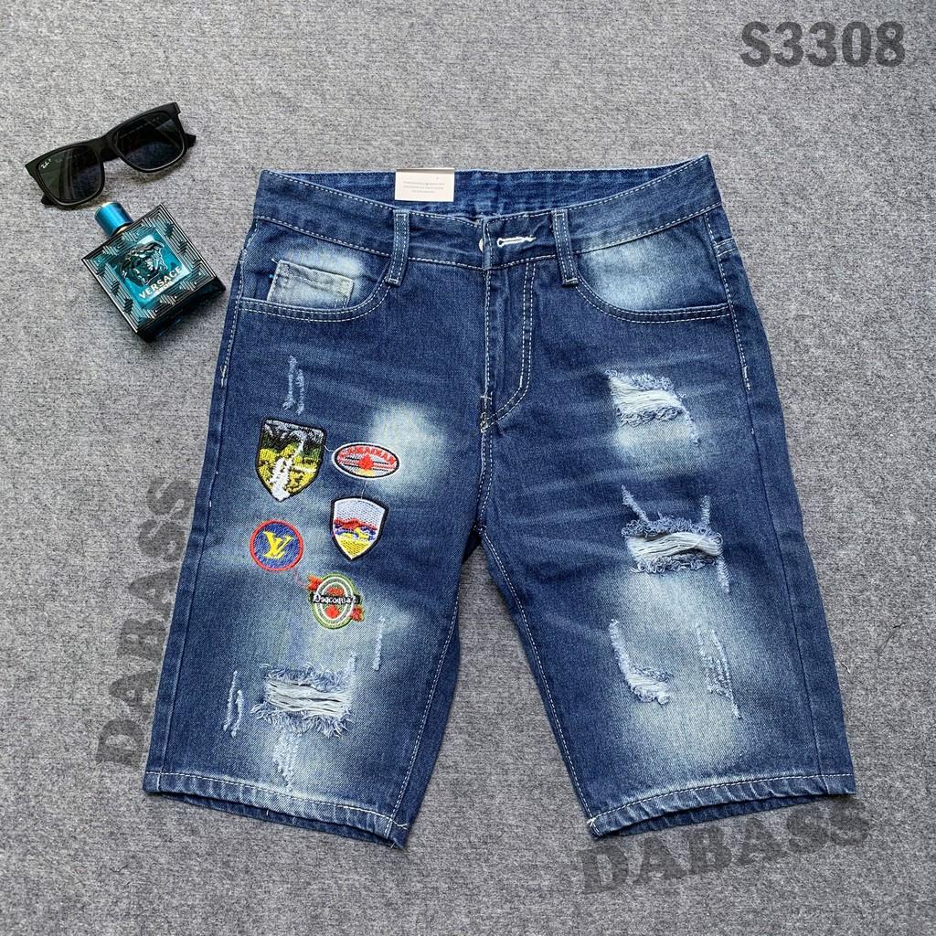 Quần short jean nam quần sọt đùi lửng ngố thêu hình trẻ trung cá tính