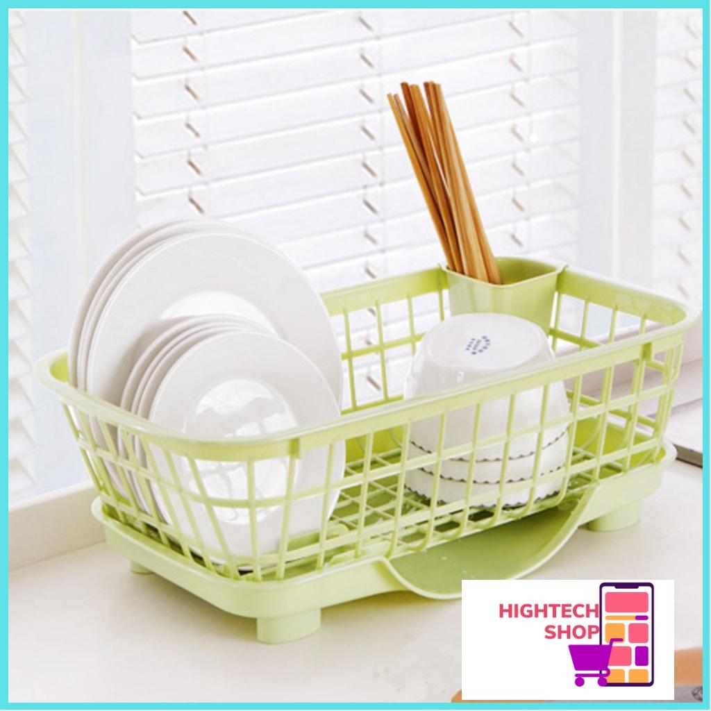 Rổ úp chén, giá úp bát đĩa có khay hứng thoát nước kèm ống đựng đũa loại đẹp