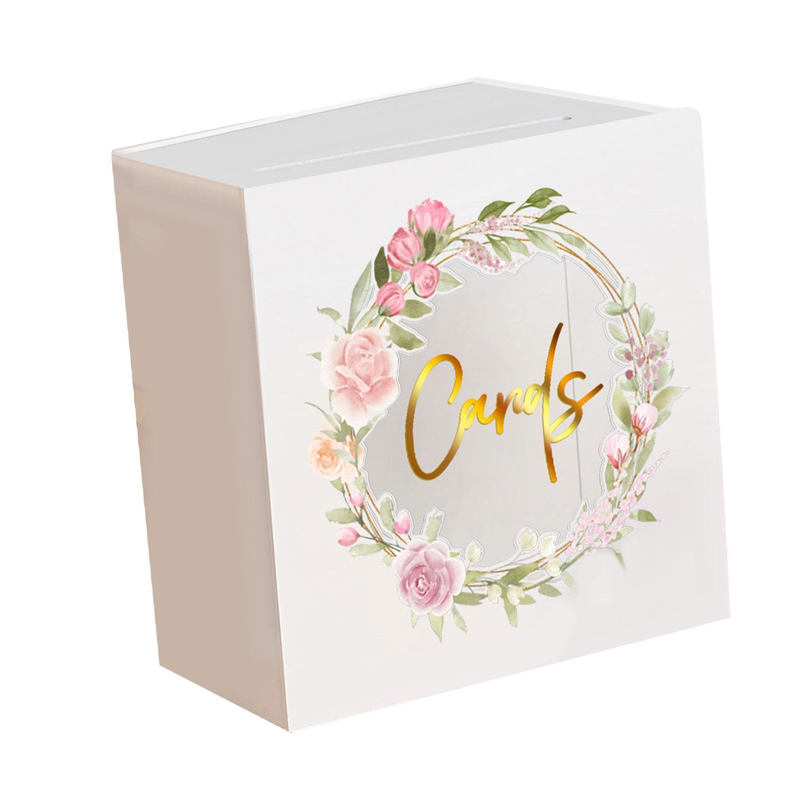 Wedding Acrylic Card Box with Slot Wishing Box Flower Printing Elegant Accessories Versatile Gift Card Box 5x9.8x9.8inch for Graduation