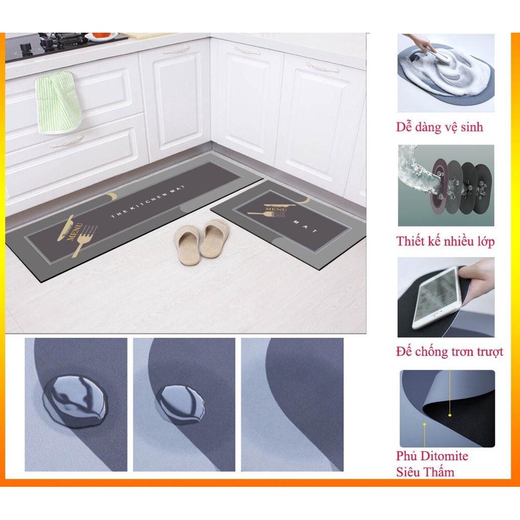 SÉT THẢM BẾP 4 LỚP CHỐNG TRƠN TRƯỢT SILICON LAU CHÂN SIÊU THẤM HÚT
