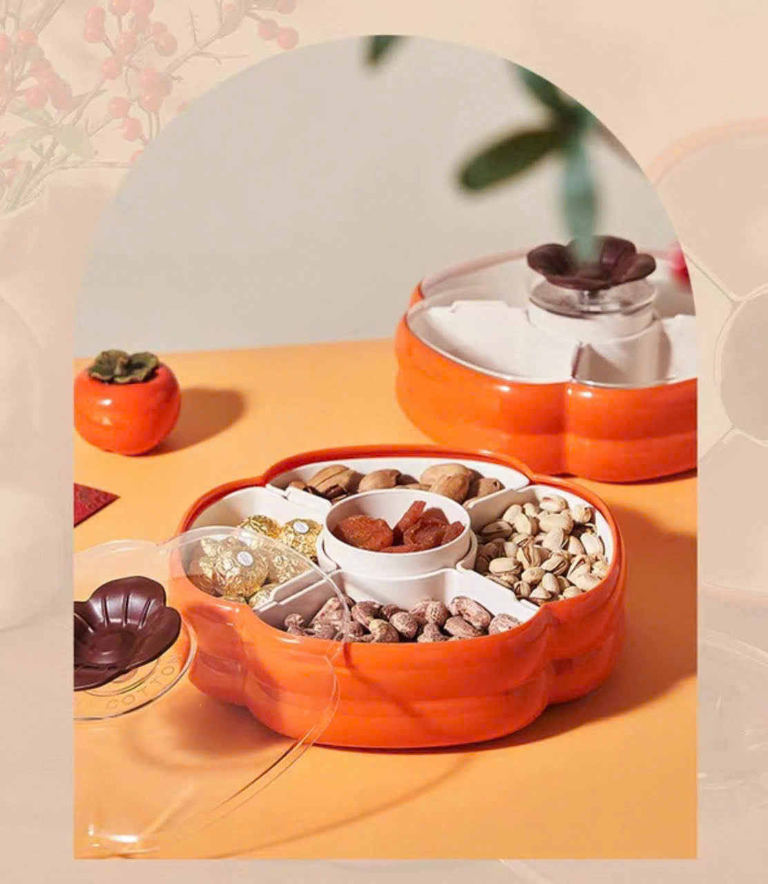 Khay Đựng Mứt Tết 5 Ngăn Hình Quả Hồng – Khay Bánh Kẹo, Hạt, Trái Cây, Mang Ý Nghĩa No Đủ – Trang Trí Tết Sang Đẹp - HÀNG CHÍNH HÃNG MINIIN