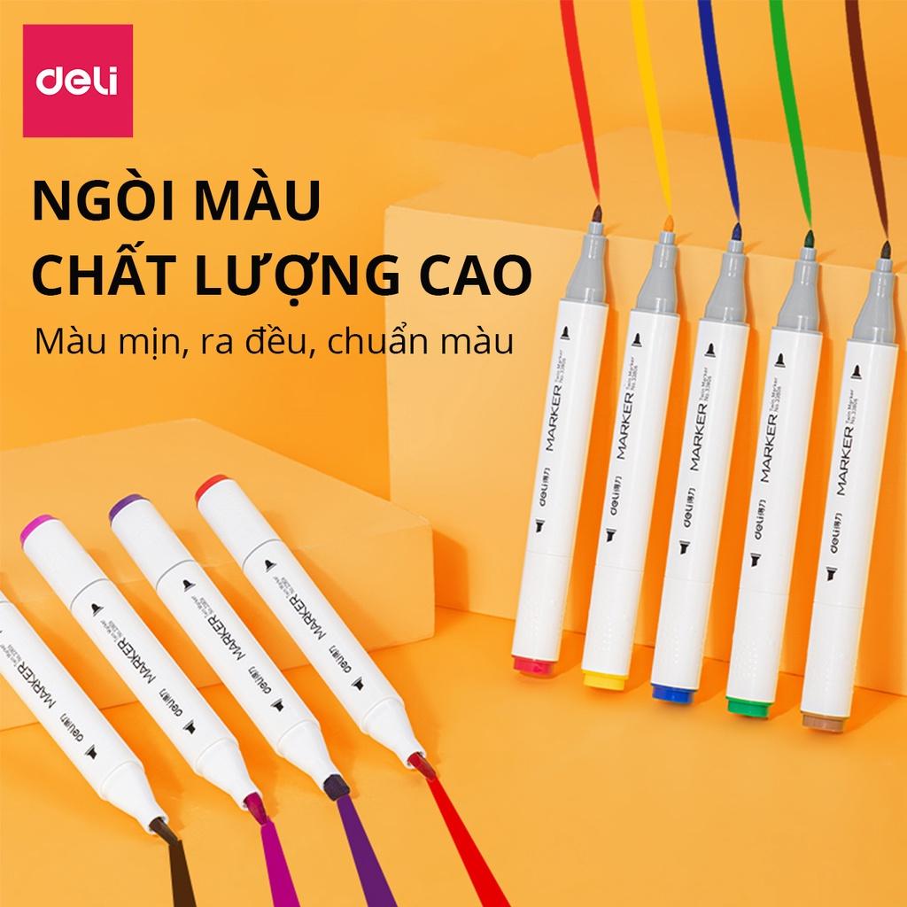 Bút Màu Marker Deli Họa Cụ Tô Màu Dạ An Toàn Cho Trẻ Em Kèm Túi Vải Họa Cụ Vẽ Tranh Cao Cấp 30/40/60/80 Màu - Phù Hợp Tô Màu Vẽ Tranh Manga Anime - HM900