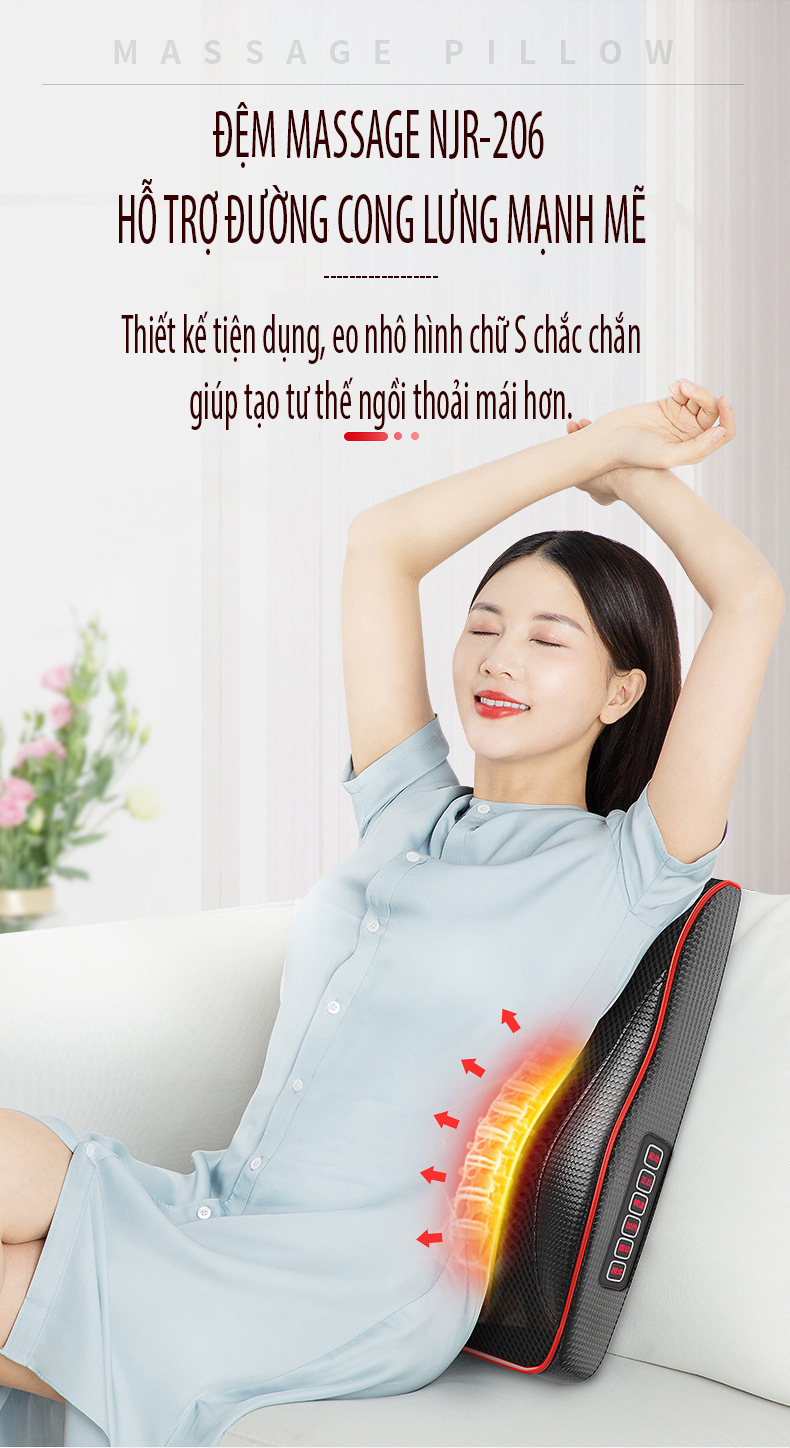 Gối/đệm massage đa năng kéo dài hỗ trợ chữa trị, làm giảm đau thắt lưng, đau cột sống cổ