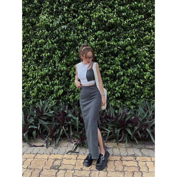 F1235B Áo croptop phối màu sát nách