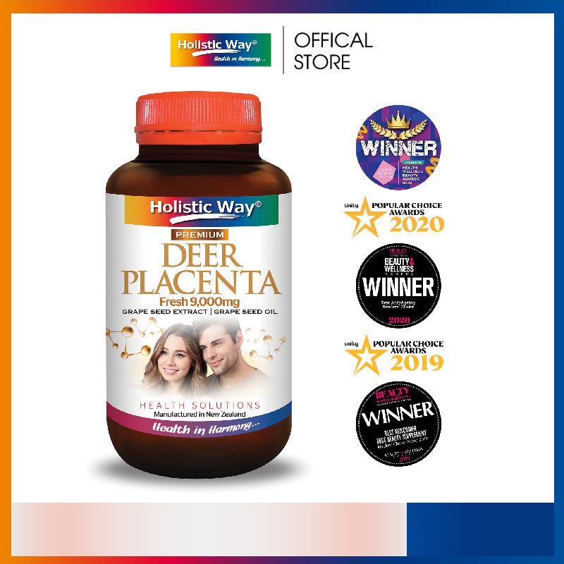 Viên uống đẹp da trắng da chiết xuất 9,000mg nhau thai nai và chiết xuất dầu hạt nho Holistic Way Premium Deer Placenta
