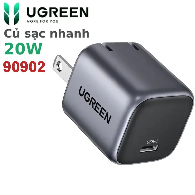 Củ sạc nhanh USB Type C 20W GaN Ugreen 90902 Hỗ trợ QC4+, PD3.0 CD318 HÀNG CHÍNH HÃNG. CÓ BẢO HÀNH !!!