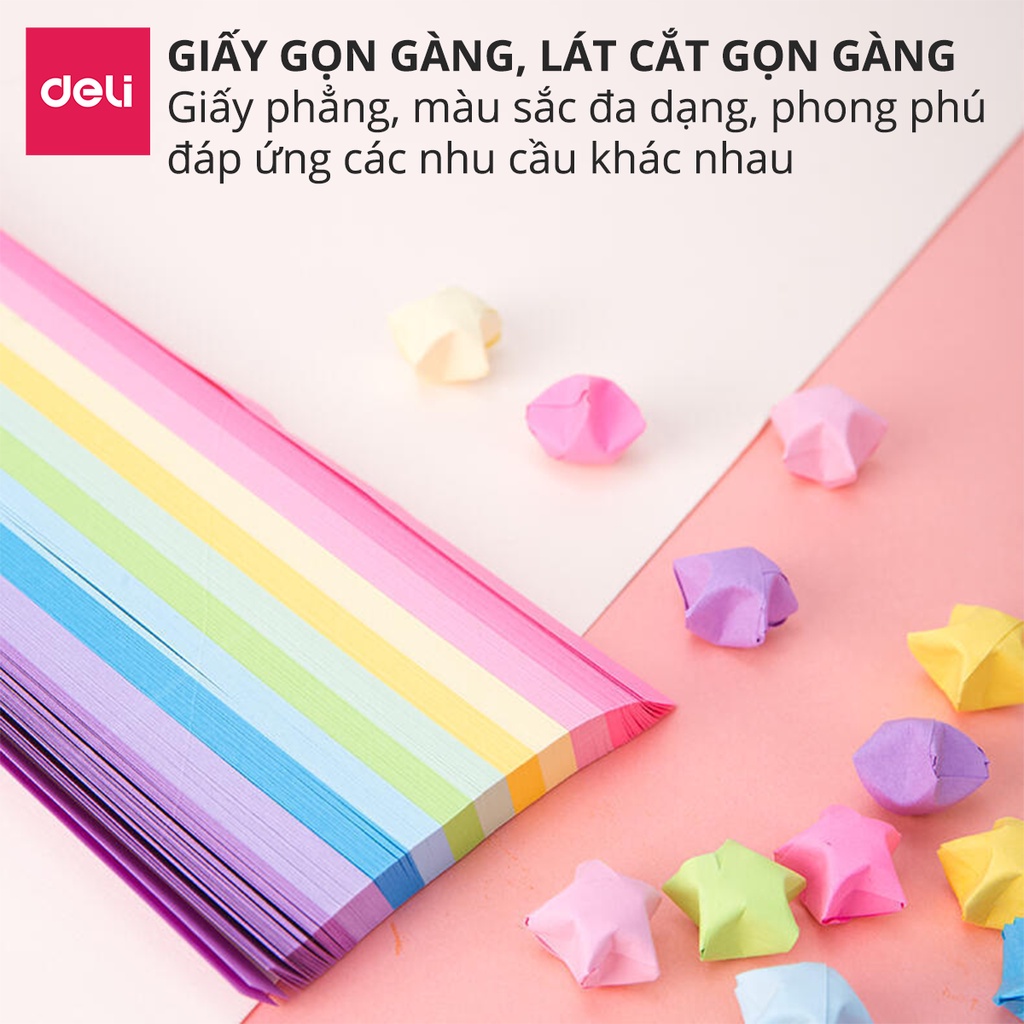 Set 1000/500 Tờ Giấy Gấp Sao Nhiều Màu Origami Lucky Star Paper Deli - Đồ Chơi Giáo Dục Giảm Căng Thẳng Cho Bé - 74834/74835