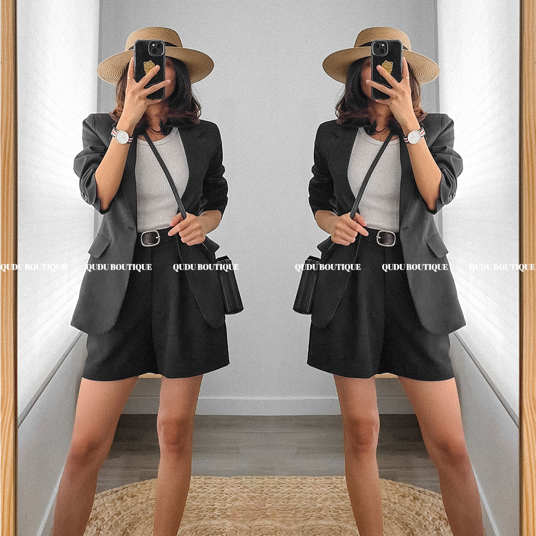 Quần Sooc Đùi Qudu Vải Cạp Cao Nữ, Quần Đùi Nữ Màu Trắng Đen Lưng Cao Ống Vừa Không Kén Dáng Mùa Hè 2022 Che Khuyết Điểm Có Big Size