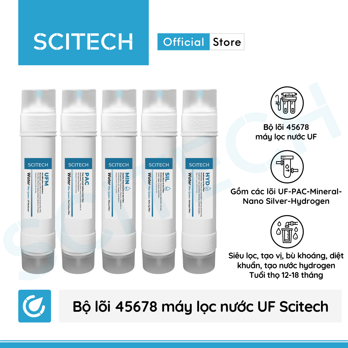 Bộ lọc nước uống công nghệ UF 5 cấp lọc by Scitech - Hàng chính hãng
