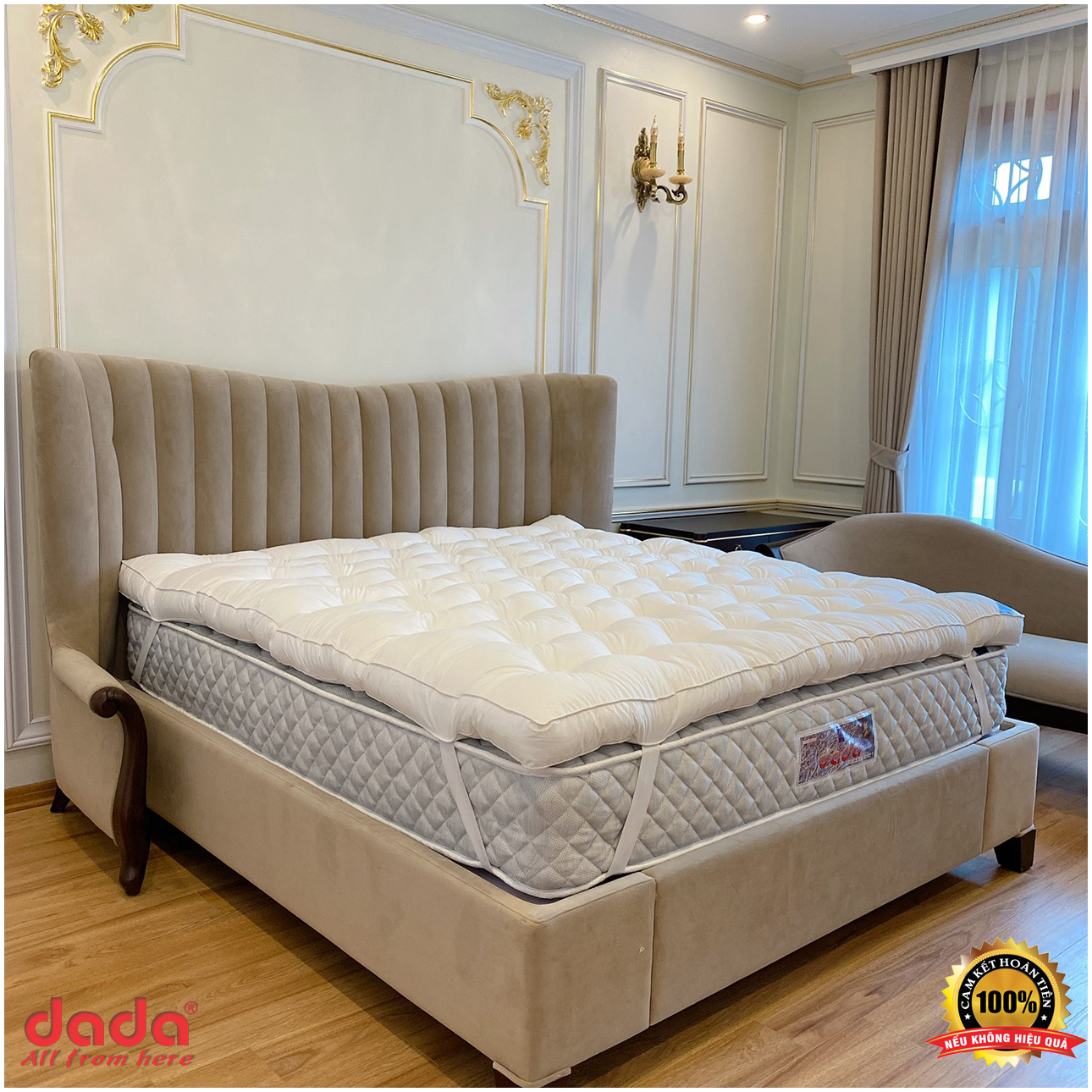 Nệm Topper DADA - Êm Mềm, Bồng Bềnh, Mịn và Mát - Sản Phẩm Độc Quyền Chuyên Dụng Tại Các Khách Sạn, Resort 5 Sao - Dày 9cm - Màu Trắng