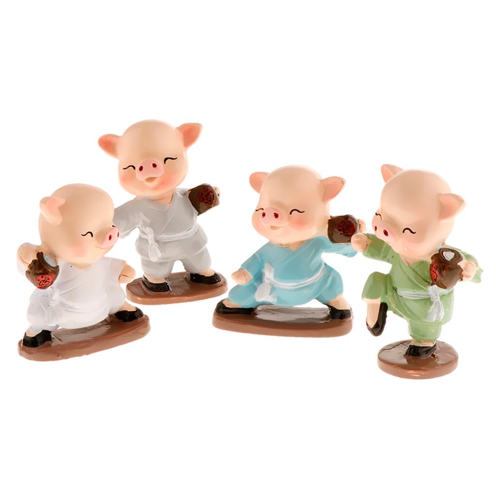 4pcs Resin Model Ornaments Lovely Pig Crafts for Kids Doll House Decor