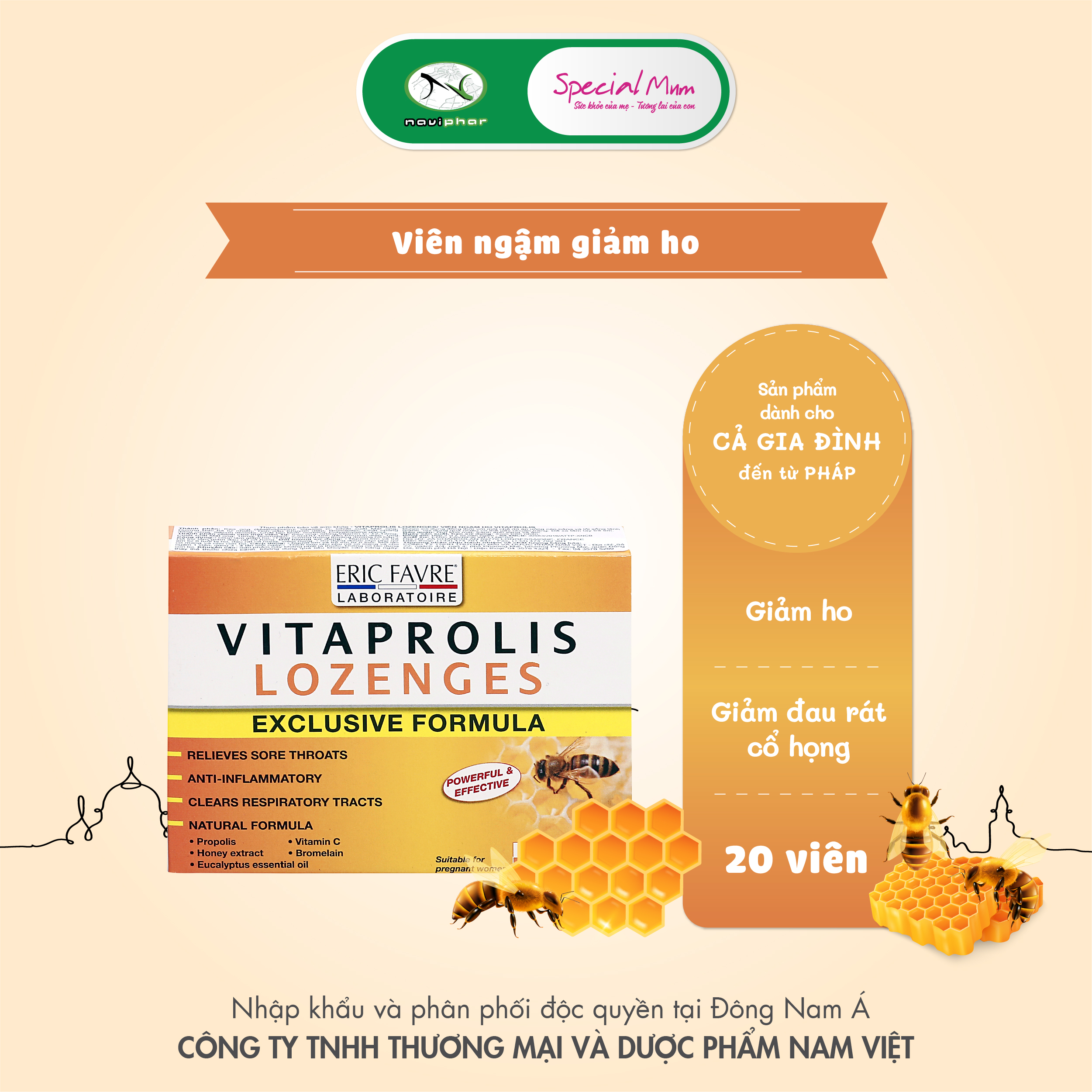 TPBVSK Vitaprolis Lozenges Viên ngậm ho cho cả gia đình thành phần tự nhiên