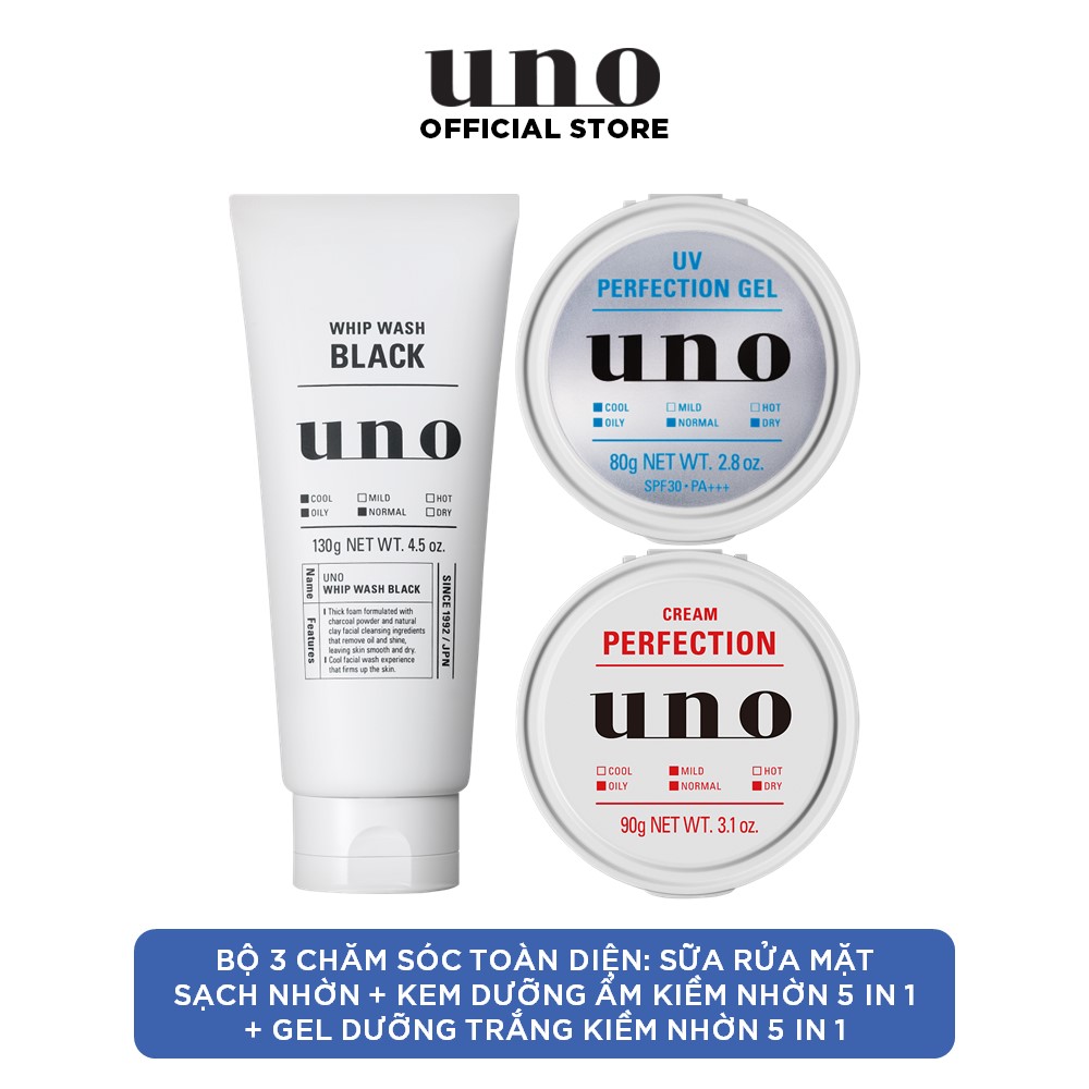 Bộ đôi Kem Dưỡng Ẩm Kiểm Soát Nhờn 5 trong 1 UNO 90g và Sữa Rửa Mặt Tạo Bọt Sạch Nhờn UNO 130g tặng Gel Dưỡng Trắng Kiểm Soát Nhờn 5 trong 1 80g