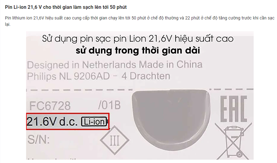 Máy hút bụi dùng pin cầm tay 3 trong 1: Hút bụi, lau sàn và cầm tay nhãn hiệu Philips FC6729/82 - HÀNG NHẬP KHẨU