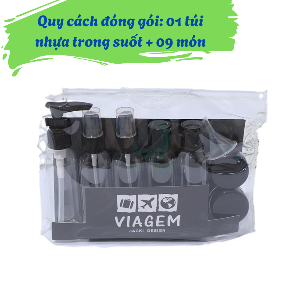 Bộ chiết mỹ phẩm du lịch 9 món Set chiết mỹ phẩm mini 9 món tiện lợi Bộ chiết du lịch xanh mint – Nhỏ gọn, xinh xắn, chuẩn xách tay