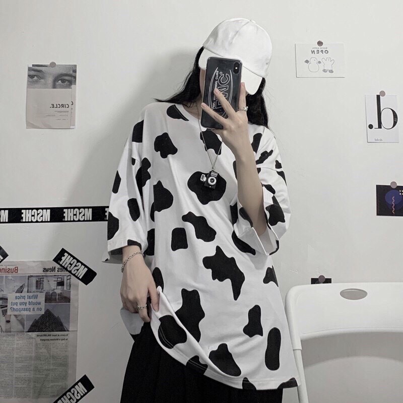 Áo Thun Tay Lỡ Tshirt Nữ Nam Unisex BÒ SỮA Chất Vải Thun Cotton Loang 3D