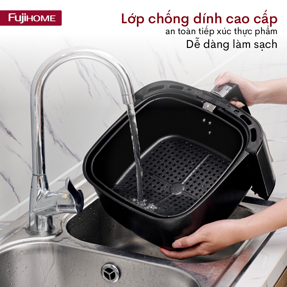 Nồi chiên không dầu 8L điện tử Fujihome Nhật Bản tự ngắt (đi kèm gắp), Lò chiên nướng không khí ko dầu cơ không hơi nước air fryer 8 lít - Hàng Nhập Khẩu