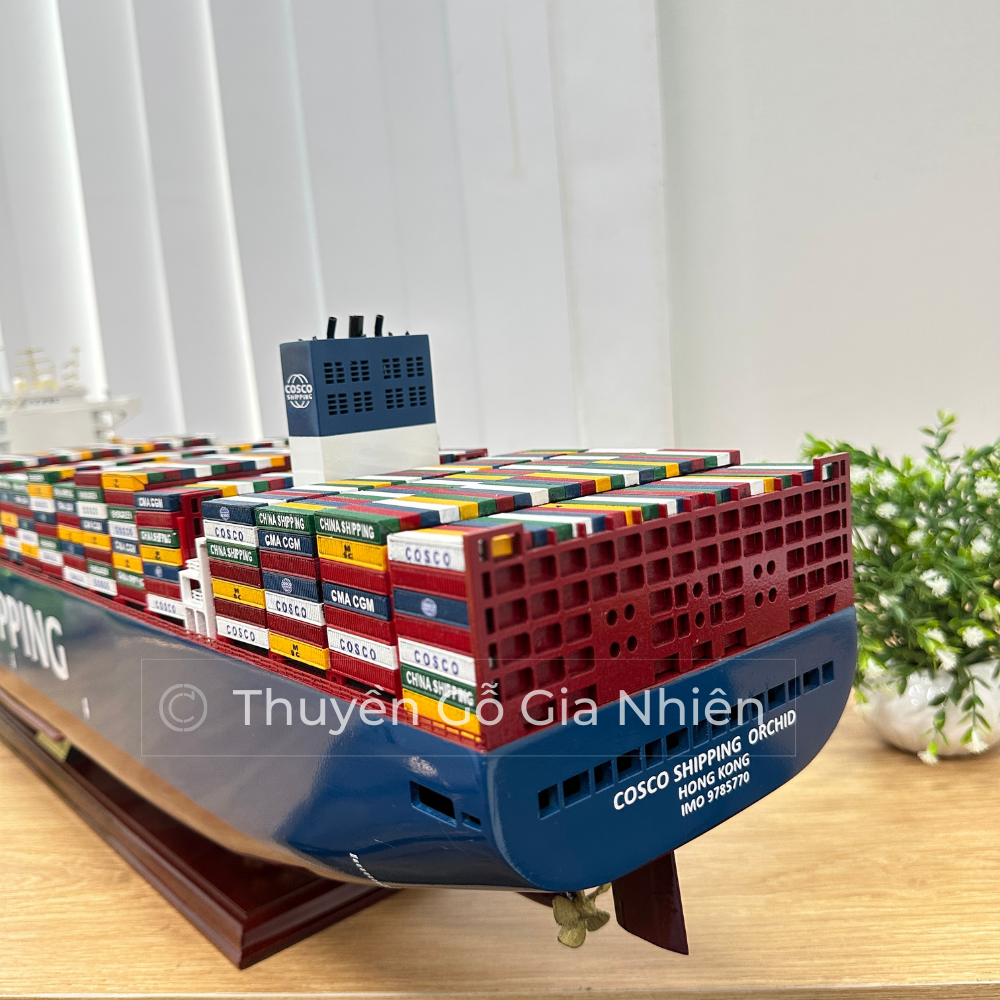 Mô Hình Thuyền Gỗ Phong Thủy Gia Nhiên, Thuyền Container Gỗ COSCO, Dài 100cm, Thuyền Trang Trí Xuất Khẩu Chất Lượng Cao