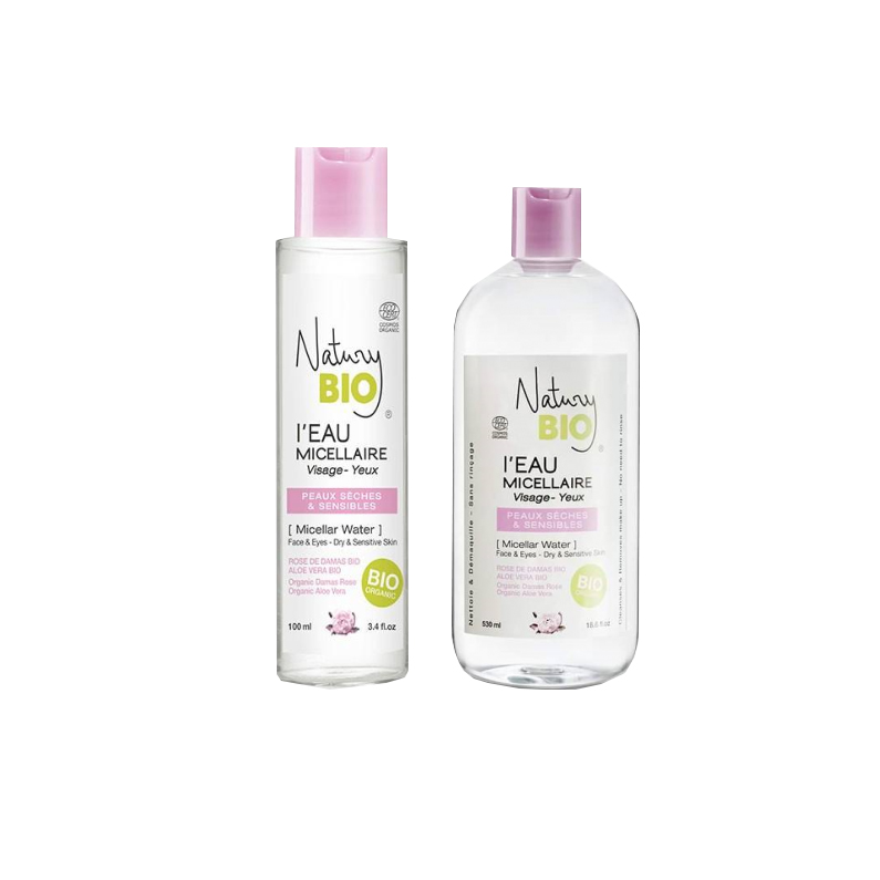 Combo 2 lọ nước tẩy trang Natury Bio I’Eau  Micellar Water For Dry &amp; Sensitive Skin dành cho da khô và nhạy cảm  (100ml+530ml)