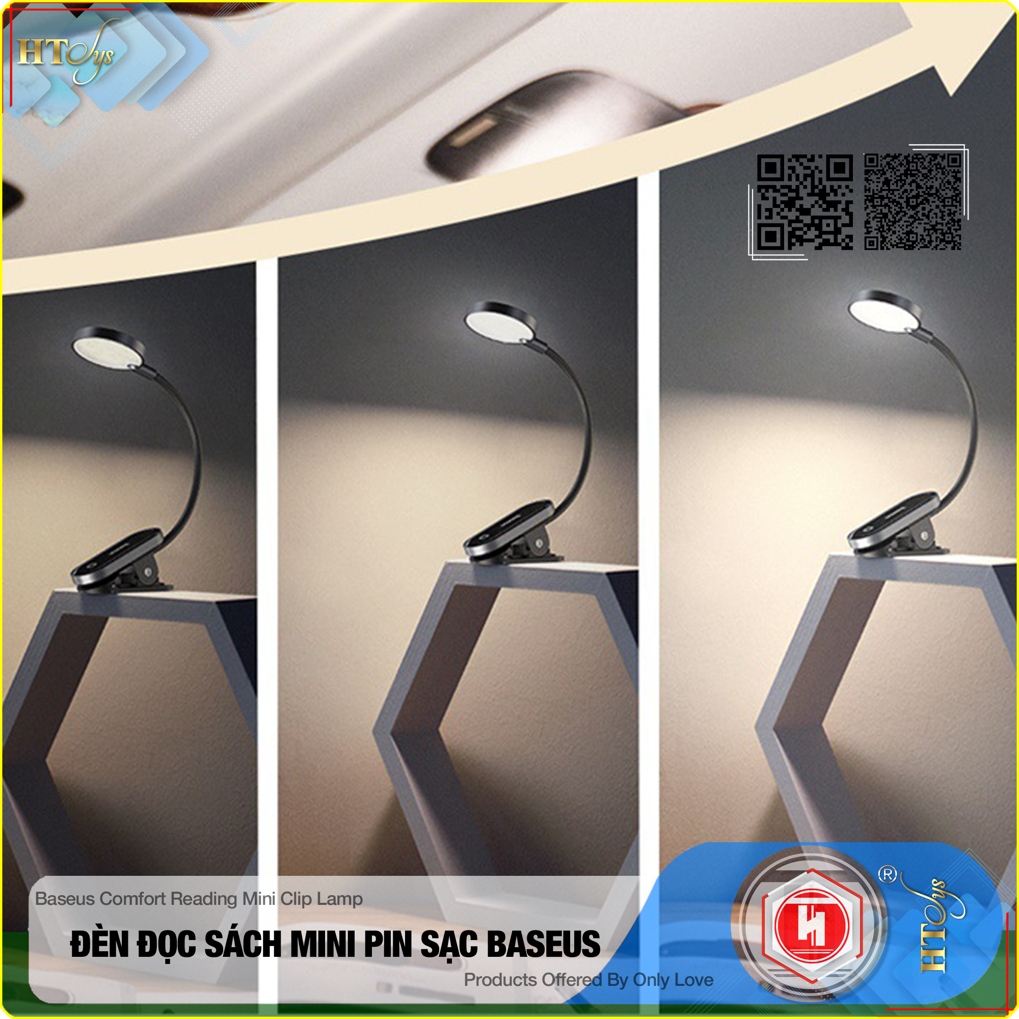 Đèn đọc sách mini Baseus Comfort Reading Mini Clip Lamp - Pin sạc 350mAh  - Chân đế kẹp - 03 Cường độ sáng - 24H sử dụng - Hàng Nhập Khẩu