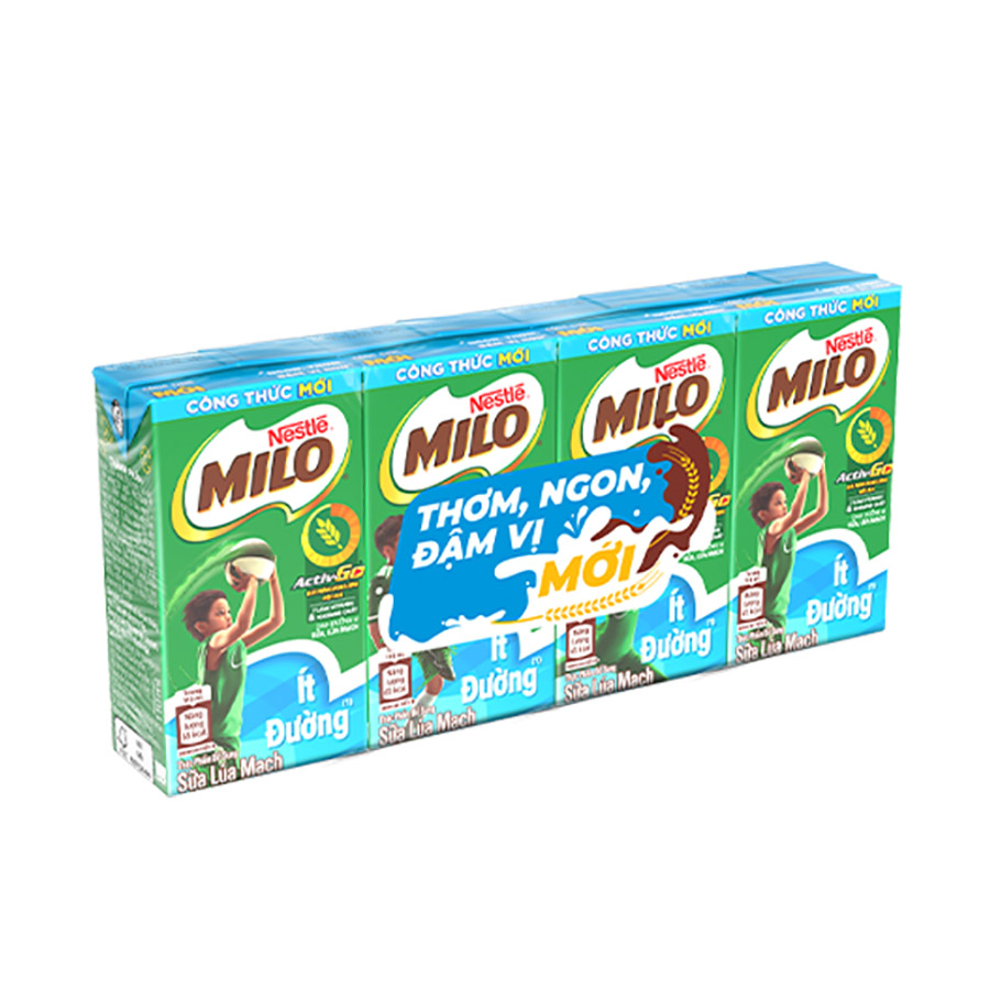 Sữa lúa mạch Nestlé MILO ÍT ĐƯỜNG - thùng 48 hộp x 110ml