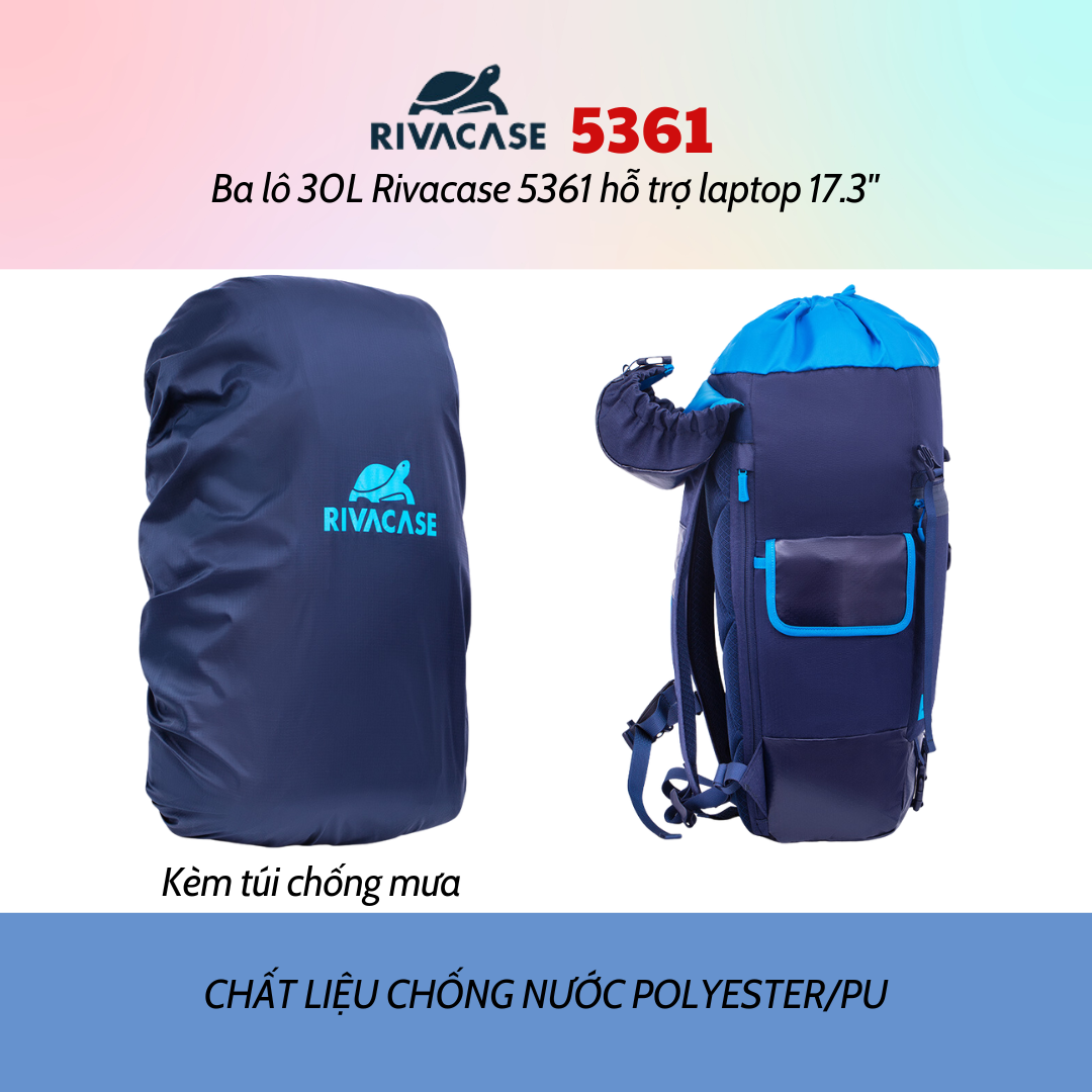 Balô 30L Rivacase 5361 Để Vừa laptop 17.3&quot; - Bảo Hành 24 Tháng - Hàng Chính Hãng
