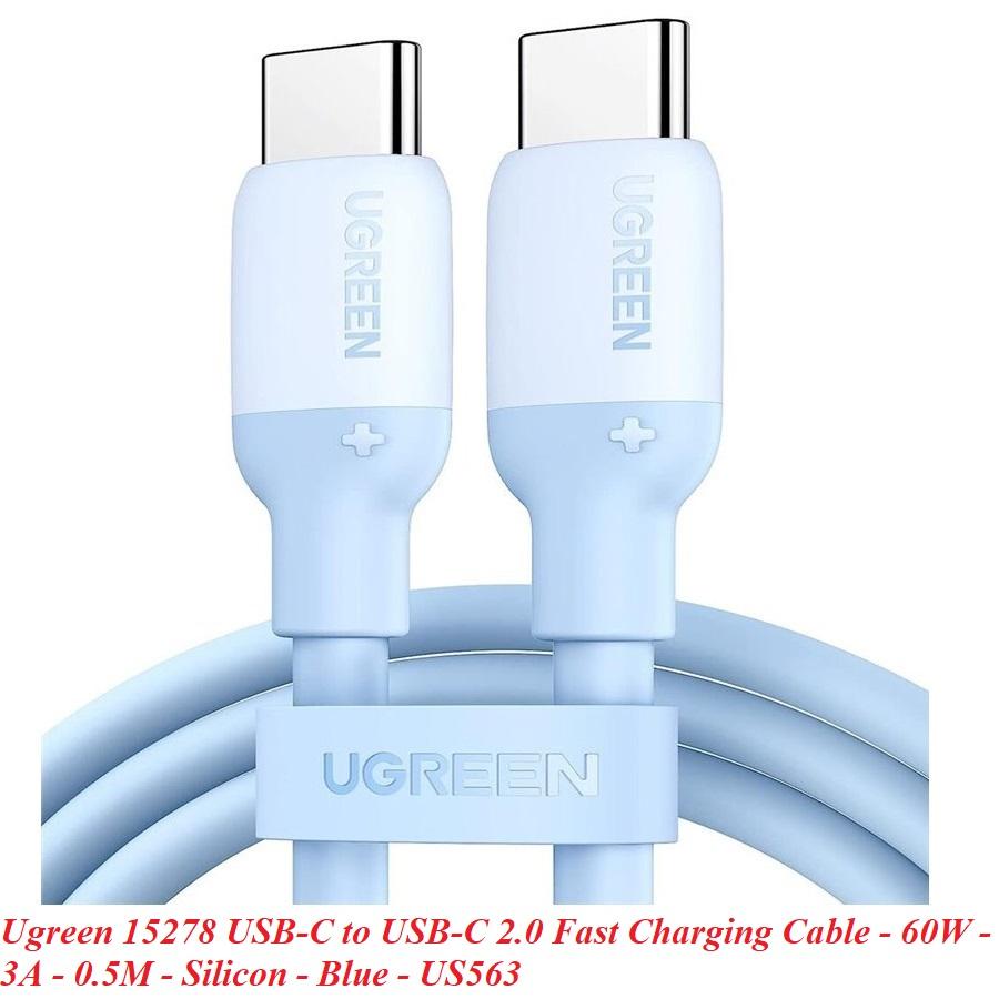 Ugreen UG15278US563TK 60W 0.5M c-c hỗ trợ QC4.0 3A Cáp sạc nhanh - truyền dữ liệu 2 đầu USB-C dây nhựa Màu Xanh - HÀNG CHÍNH HÃNG