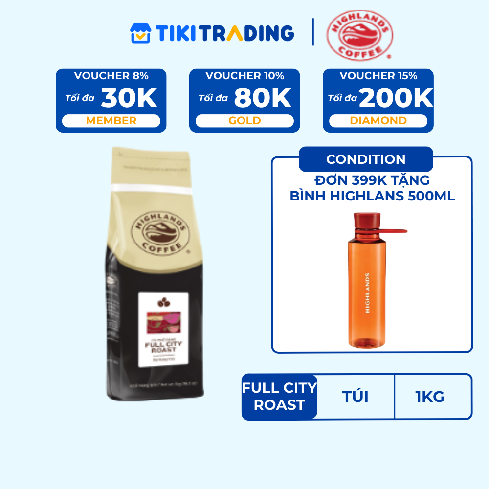 Cà phê hạt Full City Roast Highlands Coffee 1kg