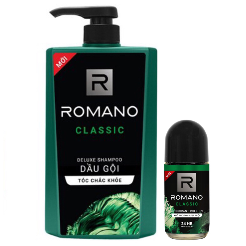 Combo Dầu gội Romano Classic 650ml+Lăn khử mùi Romano Classic 50ml