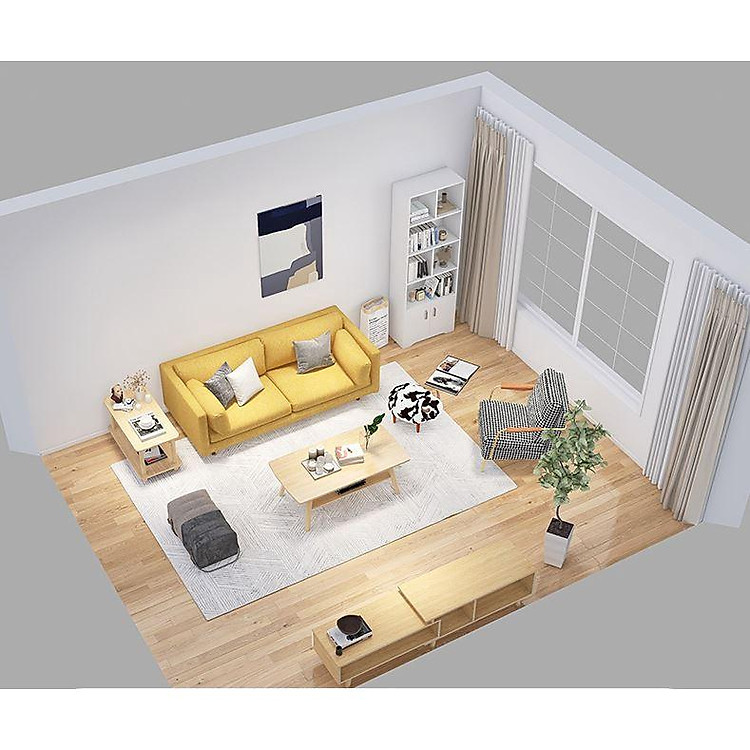 Bàn trà sofa căn hộ nhỏ - Kệ decor 2 tầng chân gỗ tự nhiên hiện đại