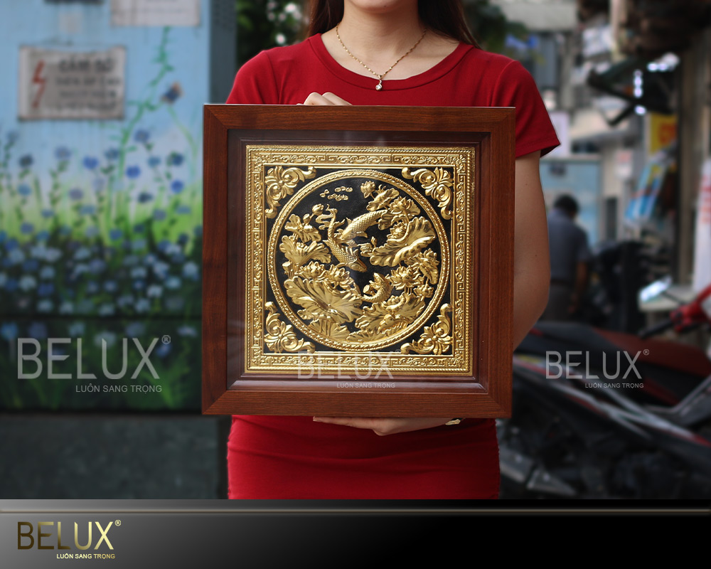 Tranh Cá Chép Hoa Sen mạ vàng 24k