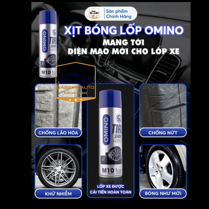 Dung Dịch Dưỡng Bóng Lốp Ô Tô OMINO M10 500ml, Phục Hồi Nhựa Đen, Chống Bạc Màu, Làm Bóng Vỏ Xe – Hàng Nhập Khẩu