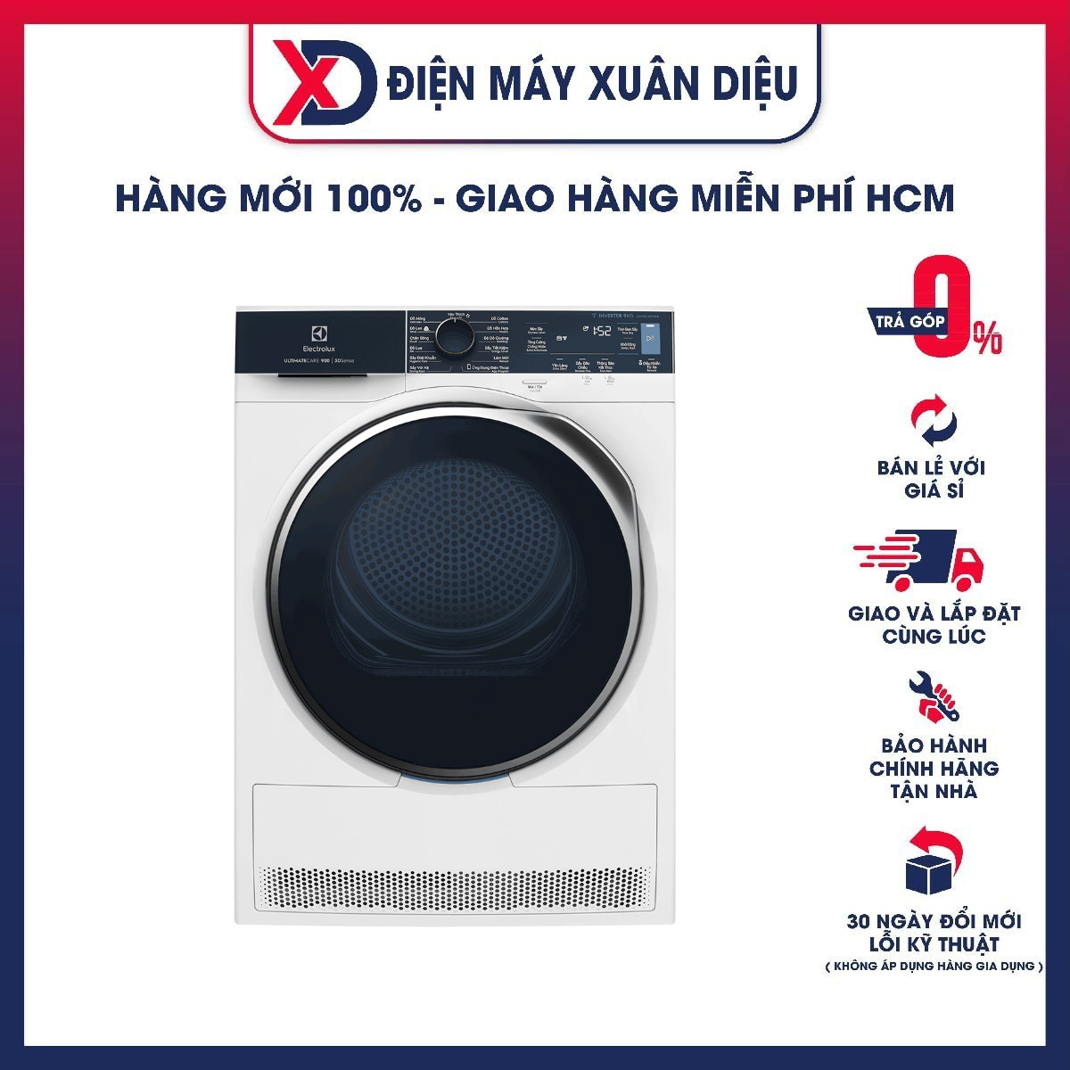 Máy sấy Electrolux 9kg EDH903R9WB - Hàng chính hãng - Giao HCM và 1 số tỉnh thành