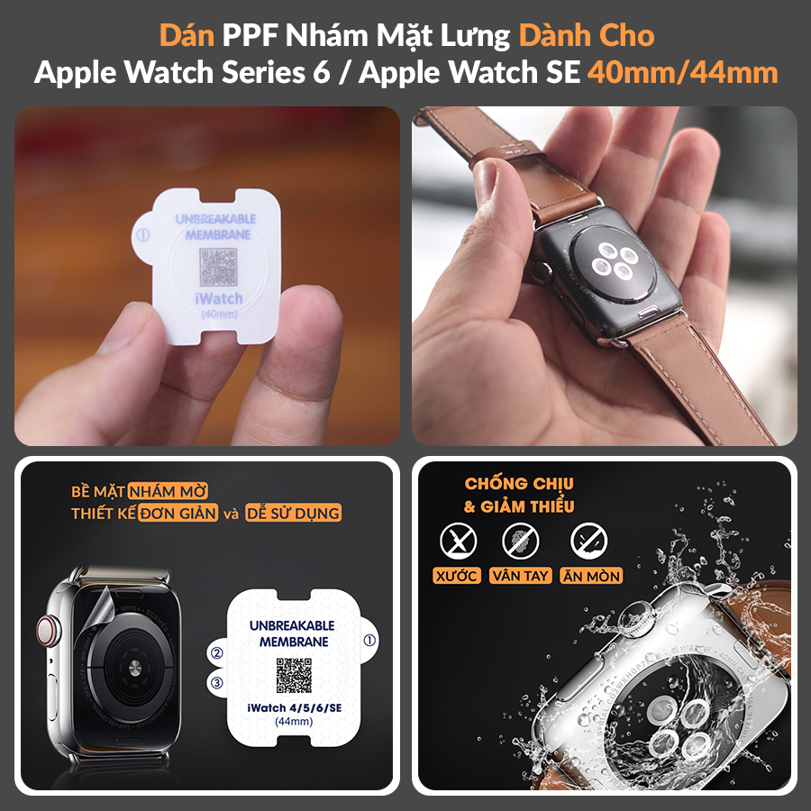 Combo 2 Miếng Dán Mặt Lưng PPF CHỐNG VÂN TAY Thế Hệ Mới Dành Cho Apple Watch SE / Series 6- Handtown - Hàng Chính Hãng