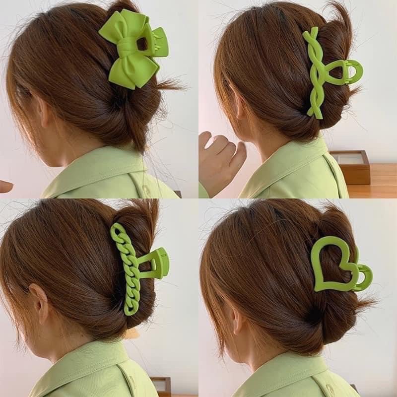 Set 9 Cây Kẹp Tóc Nhựa Cao Cấp Phong Cách Hàn Quốc Nhiều Size Màu Xanh Lá