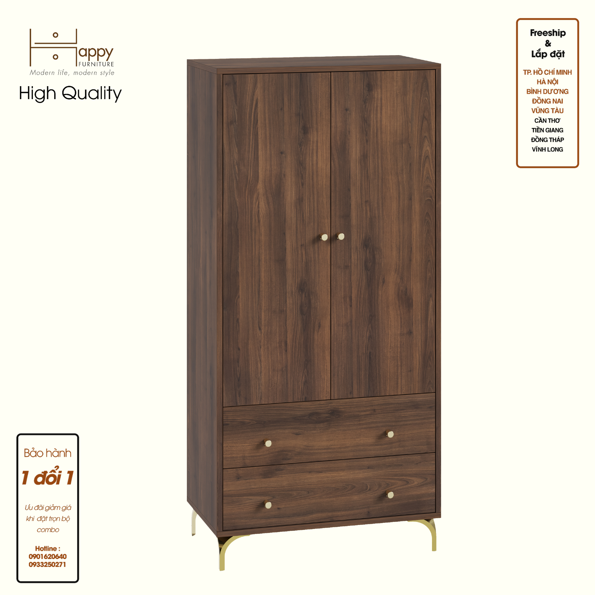 HAPPY FURNITURE , Tủ lưu trữ 2 cửa mở 2 ngăn kéo - HAPPI, TCM_229 , 70cm x 40cm x 150cm DxRxC