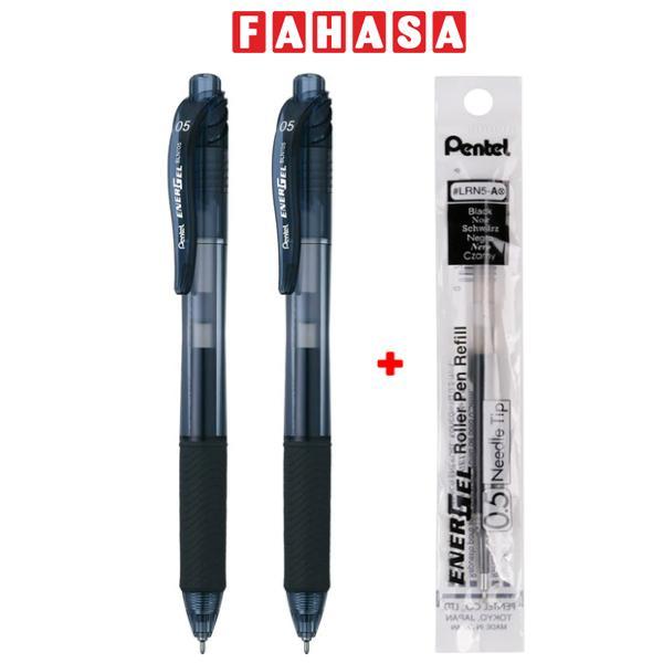 Vỉ 2 Bút Bi Gel EnerGel 0.5 mm Kèm Ruột LR5-A - Pentel VBLN105-A - Mực Đen