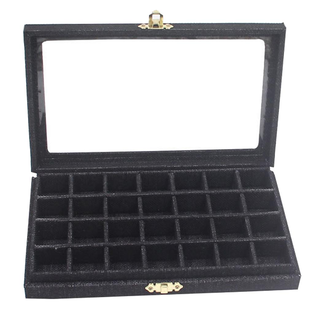 Sackcloth Linen Clear Lid Jewelry Tray Showcase Display Storage Box
