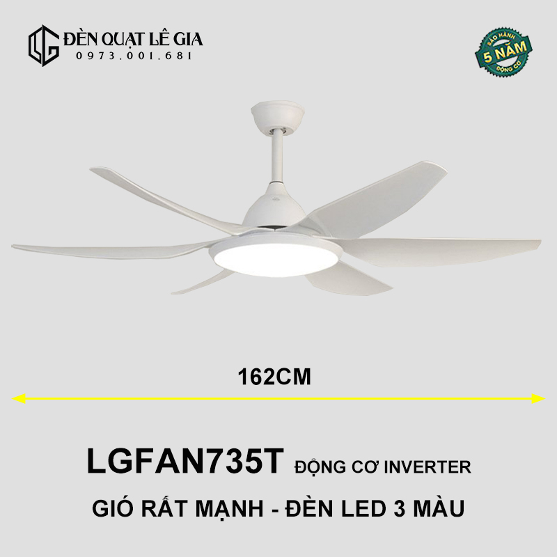 Quạt Trần Đèn Lê Gia LGFAN735G | Quạt Trần Inverter - Hàng Nhập Khẩu