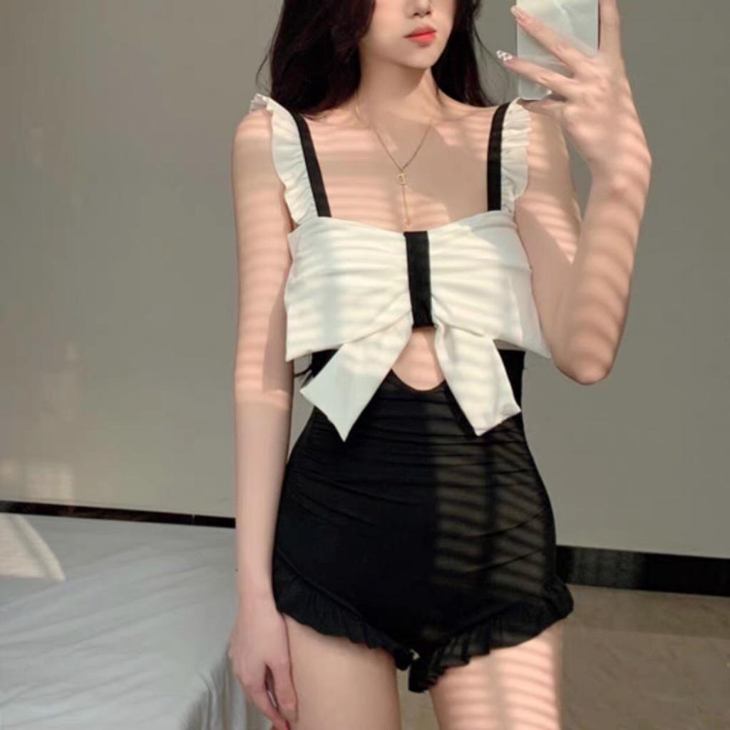 Bikini 1 mảnh nữ đồ bơi đi biển liền thân nơ thun gân có mút ngực Quảng Châu 8142 K3T3-2