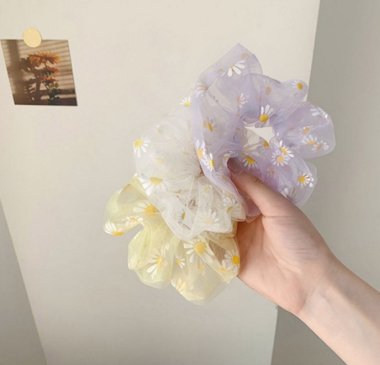 Combo 4 dây cột tóc vải Scrunchies vải lưới hoa cúc