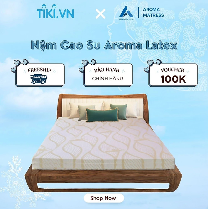 Nệm Cao Su Thiên Nhiên 100% Aroma Latex -  Êm Ái Đàn Hồi Thoáng Khí - Bảo Hành Chính Hãng 10 Năm