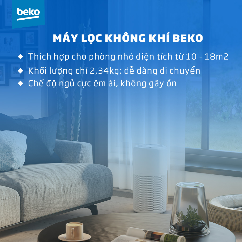 Máy Lọc Không Khí BEKO Bộ Lọc HEPA 13 Cao Cấp, Cảm Biến Bụi Mịn PM 2.5, Dành Cho Phòng 10-18m2 - ATP5100I - Hàng Chính Hãng