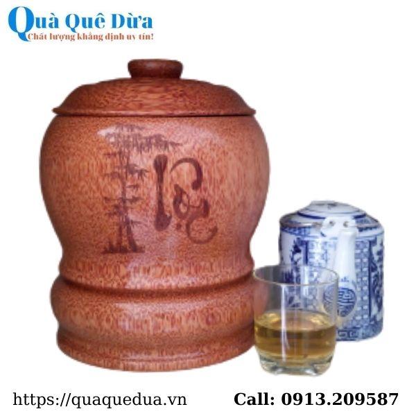 Bình Giữ Ấm Trà Gỗ Dừa Khắc Hoa Văn Lồng Chữ Lộc Và Bình Trà 700 - 950ml - - Sản Phẩm Được Sản Xuất Tại Bến Tre