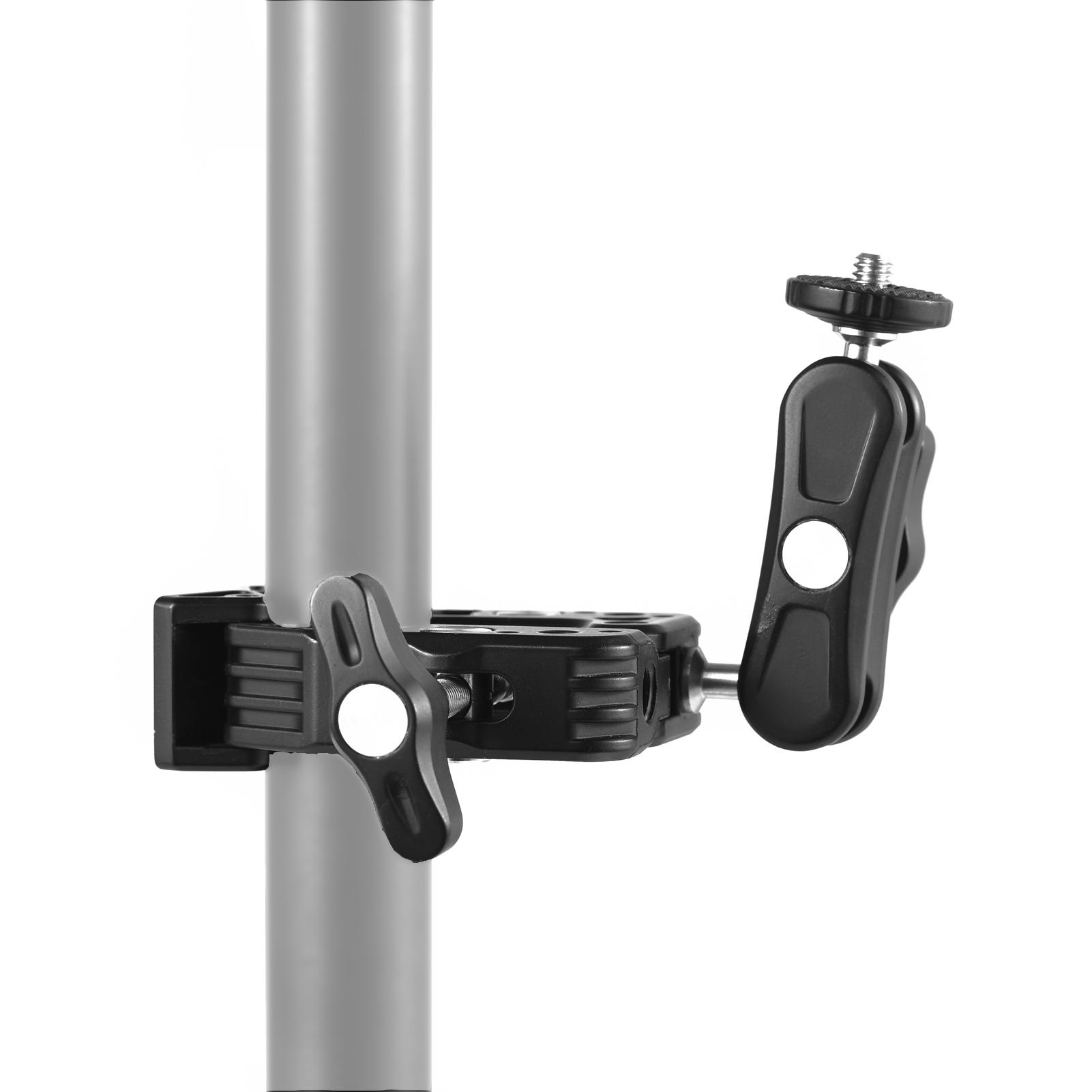 Multi-functional Super Clamp Aluminum Alloy with Dual 360° Rotatable Ballhead 1/4 Inch Screw Connection 1/4 Inch and 3/8 Inch Threads 1.5kg Load Bearing
