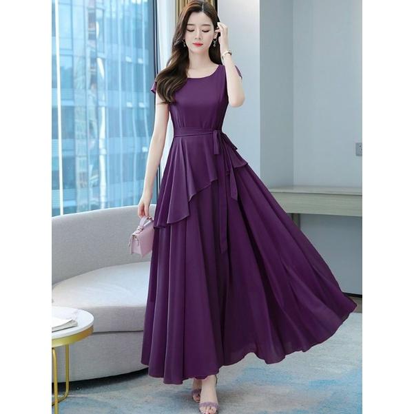 ĐẦM XÒE DÀI PHỐI TÀ XÉO THẮT EO