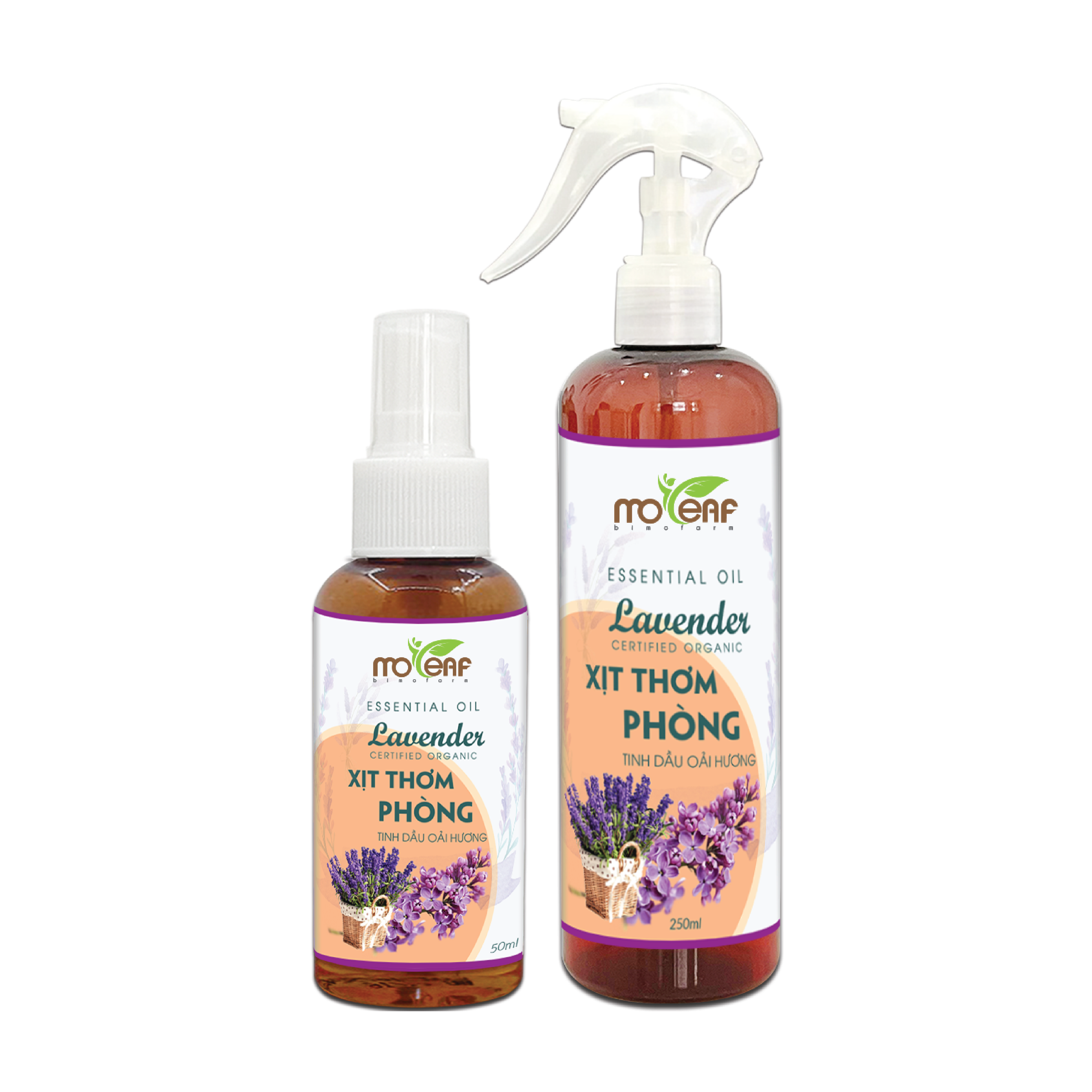 Xịt Thơm Phòng Moleaf Tinh Dầu Hoa Oải Hương - Lavender Thơm Mát Thư Giãn Hỗ Trợ An Thần Đuổi Muỗi Đuổi Con Trùng 250ml