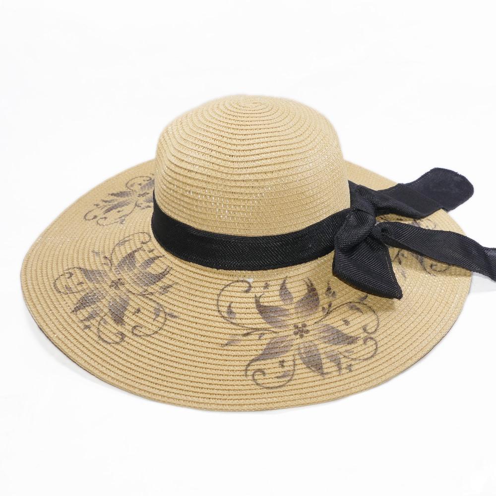 Mũ cói hoa to và nơ vành rộng 12 cm, vòng đầu 56 cm - chất liệu vải cói đẹp thích hợp cho chị em phụ nữ