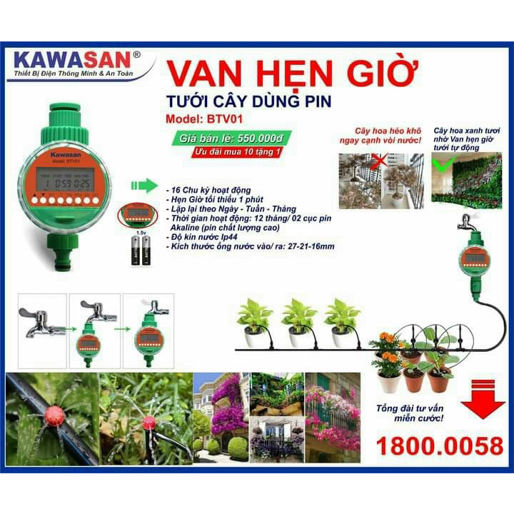 VAN HẸN GIỜ TỰ ĐỘNG Dùng Pin KWS- BTV01